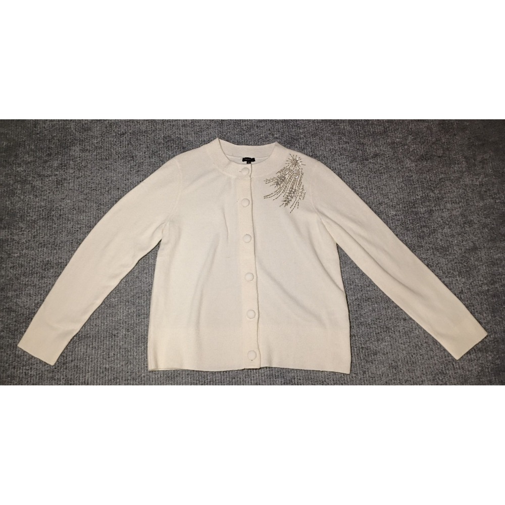 Talbots Women's Ivory Button Up Cardigan With Rhinestone Starburst Size Large